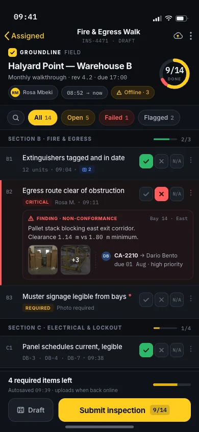 Inspection checklist on a phone