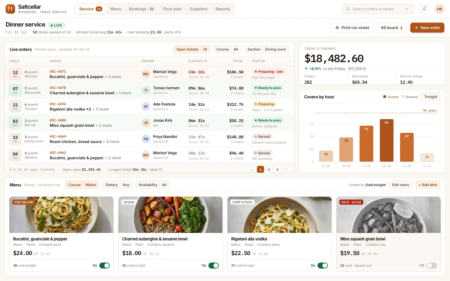 Restaurant orders and menu